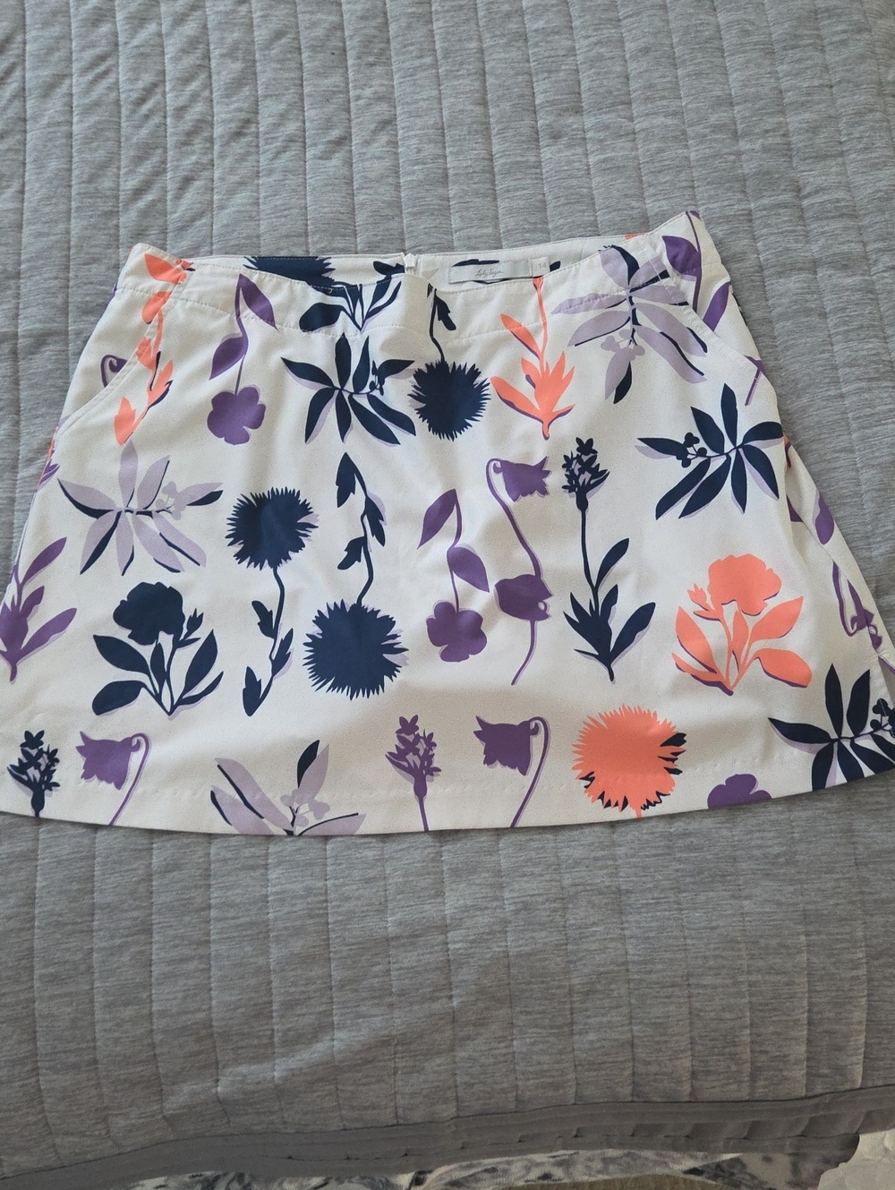Lady Hagen White Mini Skirt with Navy, Purple & Coral Floral Print